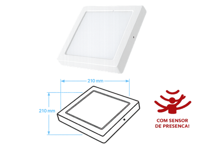 Painel de LED 18W Sobrepor com Sensor de Presença